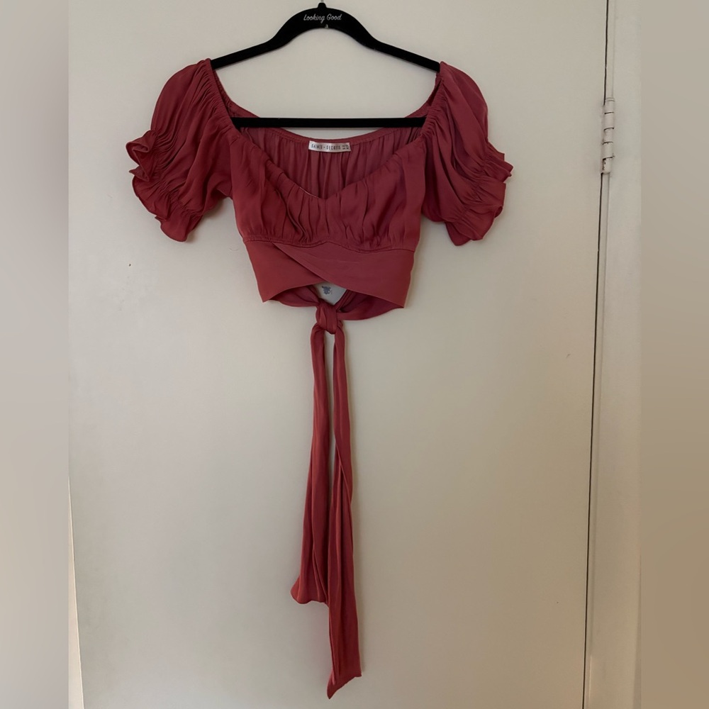 Puff Sleeve Top with Tie Back